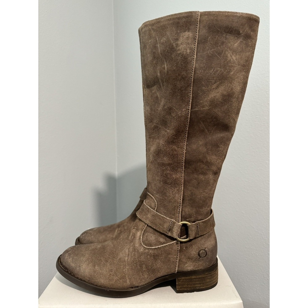 NEW Born Women's Saddler Boots Taupe Distresed Suede Size 5.5M BR0028817 CQF21